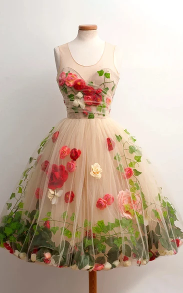 Tea Party Dress | 3D Floral Wedding Gown | Fairytale Vintage Unique Prom Wear