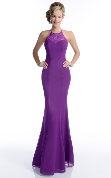 Mermaid Chiffon Bridesmaid Dress Featuring Lace Top And Halter
