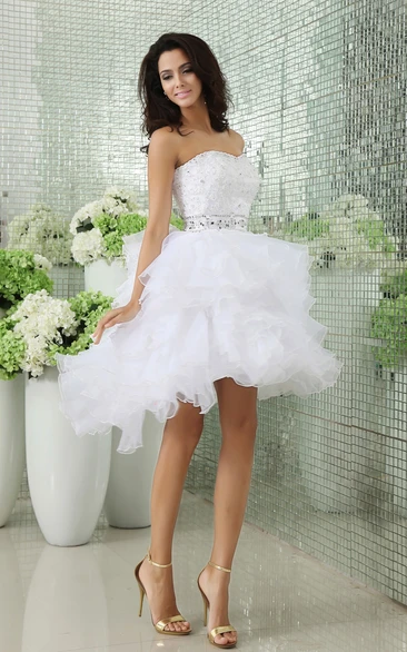 Strapless Tiers Short Dress With Ruffles and Beadings