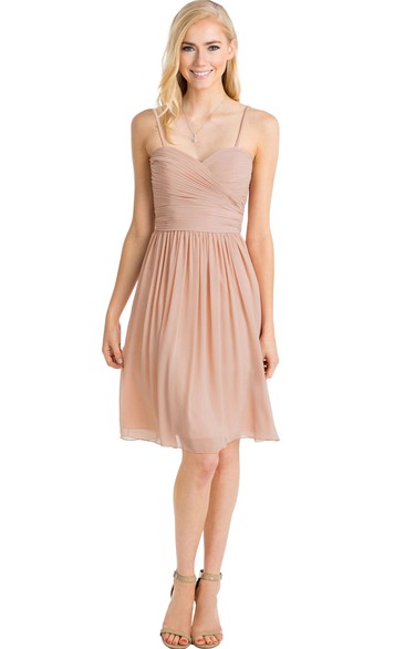 Knee-Length Spaghetti Sleeveless Criss-Cross Chiffon Muti-Color Convertible Bridesmaid Dress