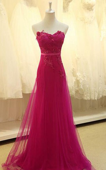 Appliques Sweetheart Pleated Chiffon Tulle Lace Dress