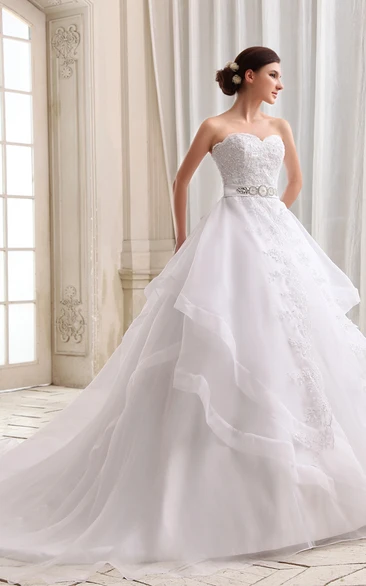 Sweetheart Organza A-Line Ball Gown With Laced Top