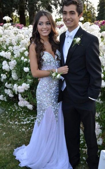 Glamorous Sweetheart Beadings Prom Dresses Long Chiffon Party Gown