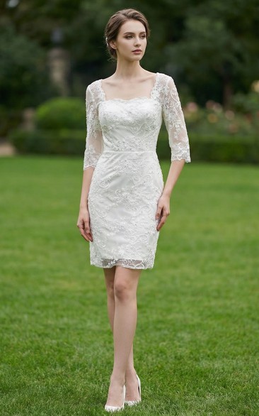 Half-Sleeve Low-V Back Lace Wedding Dress