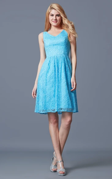 Glamorous Sleeveless Short A-line Lace Dress With Pleated