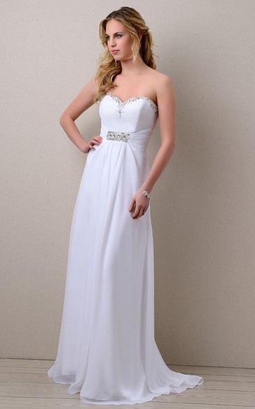 Beaded Waist Chiffon Sweetheart Wedding Dress With Sleek Top