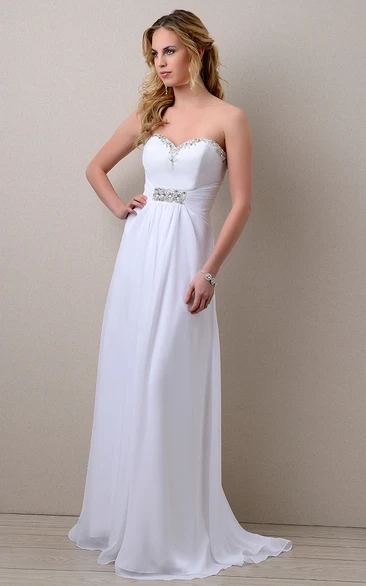 Beaded Waist Chiffon Sweetheart Wedding Dress With Sleek Top