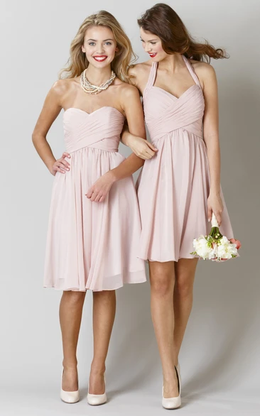 Knee-Length Sleeveless Criss-Cross Sweetheart Chiffon Bridesmaid Dress