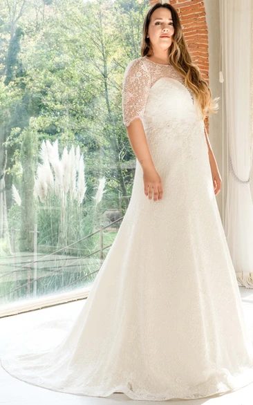Romantic Lace Bateau Long Sleeve Appliques Wedding Dress With Button