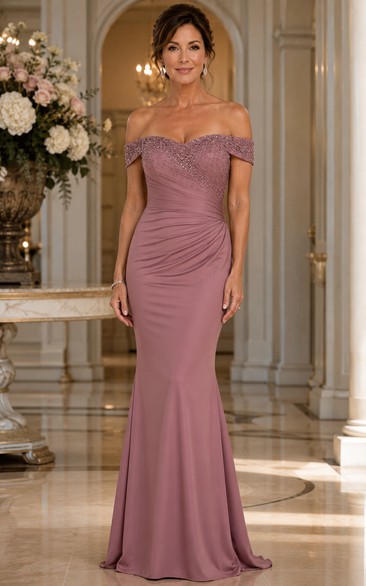 Dusty Rose Off-the-shoulder Mermaid Mother Dress
