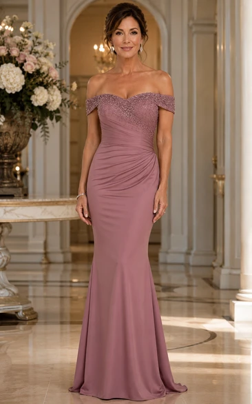 Dusty Rose Off-the-shoulder Mermaid Mother Dress