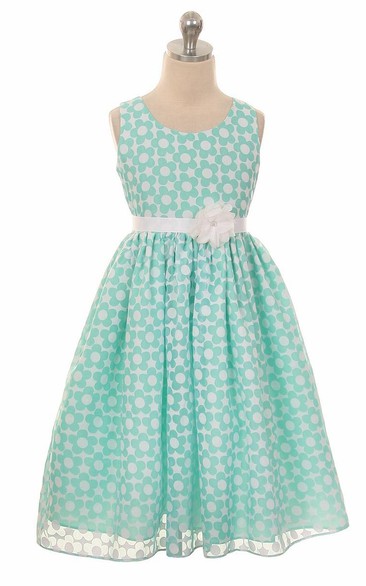 Straps Tea-Length Tiered Organza Flower Girl Dress