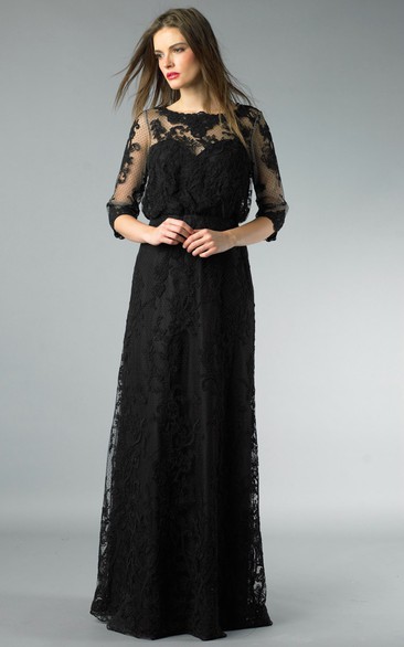 Sheath Floor-length High Neck Long Sleeve Lace Illusion Dress