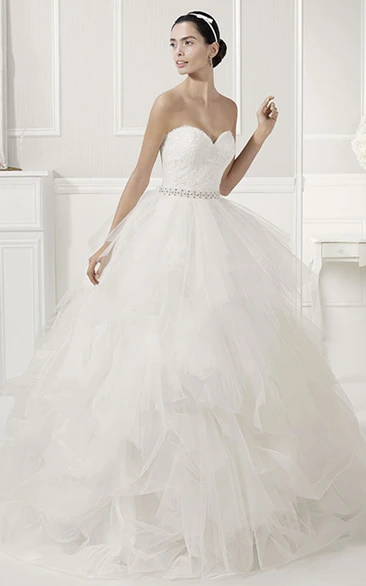Sweetheart Crystal Waist Layered Organza Bridal Ball Gwon