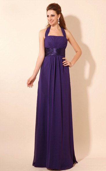 Strapless Floor-Length Chiffon Dress With Pleating