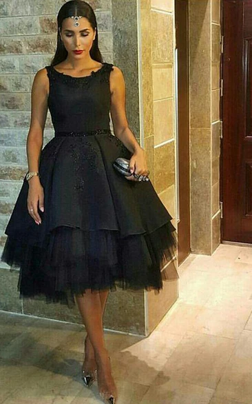 Sleeveless Knee-length A-line Satin Dress With Appliques