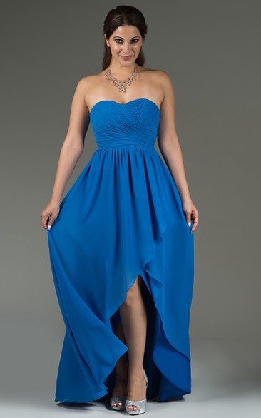 Criss-Cross Sweetheart A-Line Chiffon Long Bridesmaid Dress With Side Split