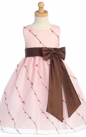 Tea-Length Bowed Embroideried Organza&Taffeta Flower Girl Dress With Split