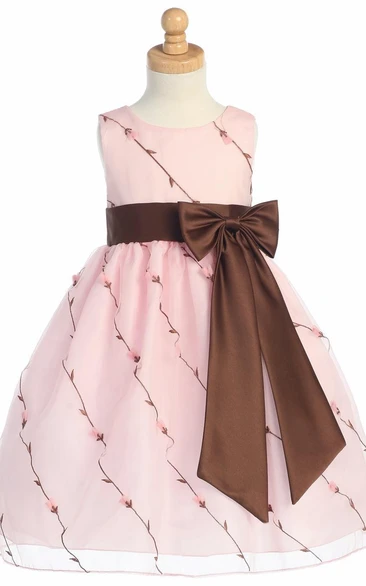 Tea-Length Bowed Embroideried Organza&Taffeta Flower Girl Dress With Split