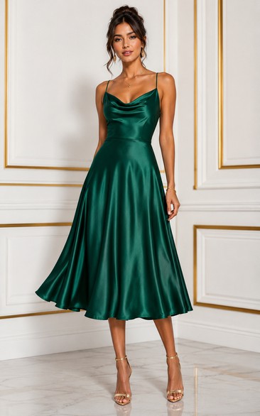 Short A-Line Tea-Length Cowl Satin Homecoming Dress with Pleats