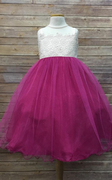 Tea-Length Tiered Tulle&Satin Flower Girl Dress