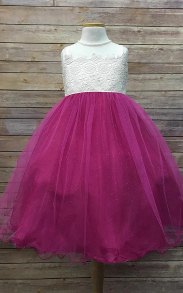 Tea-Length Tiered Tulle&Satin Flower Girl Dress