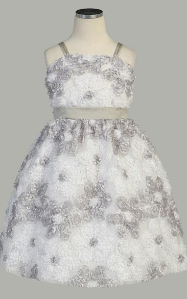 Spaghetti Midi Tiered Tulle&Taffeta Flower Girl Dress