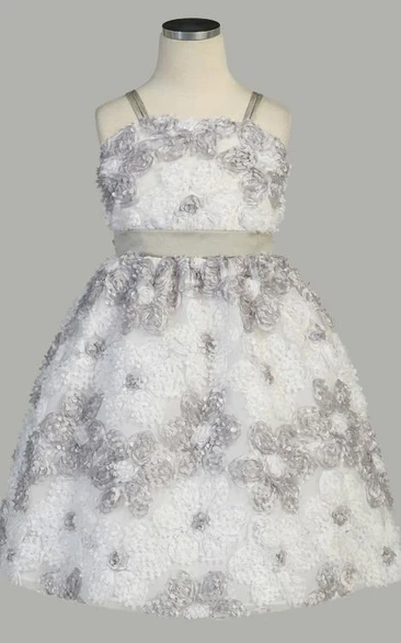 Spaghetti Midi Tiered Tulle&Taffeta Flower Girl Dress