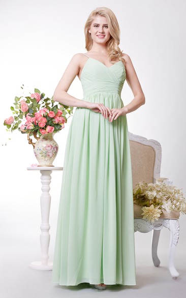 Sexy V-neck A-line Pleated Chiffon Gown