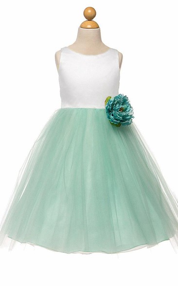 Tea-Length Tiered Tulle&Satin Flower Girl Dress