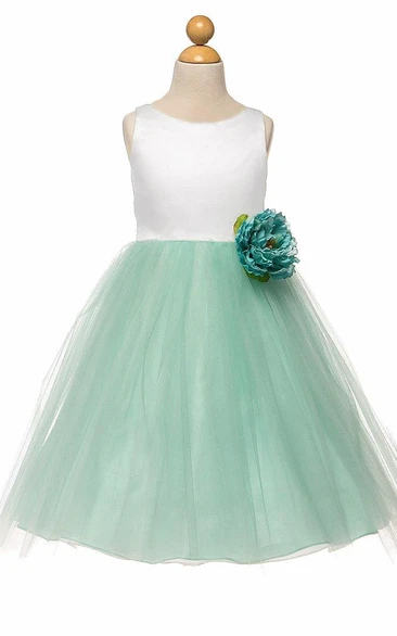 Tea-Length Tiered Tulle&Satin Flower Girl Dress