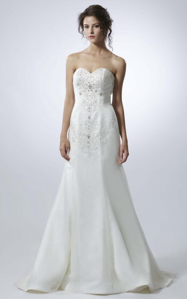 A-Line Sweetheart Sleeveless Beaded Satin Wedding Dress