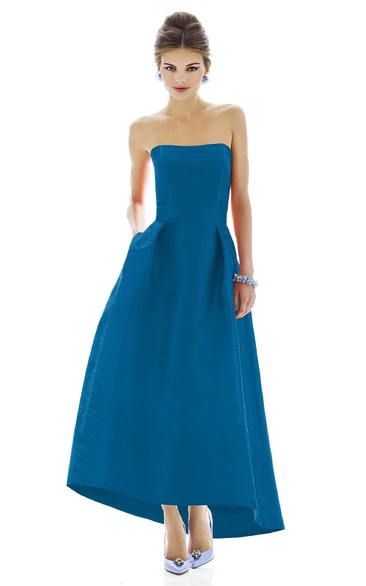 High-Low A-Line Strapless Dress With Pockets