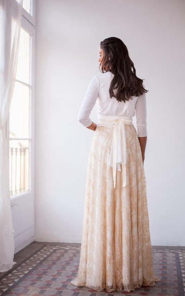 Vintage Long Sleeve Golden Lace Lace Gown Dress With Sleeves - Dorris ...