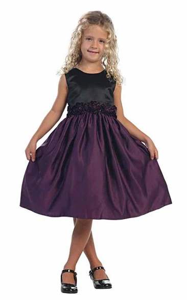 Knee-Length Tiered Satin Flower Girl Dress