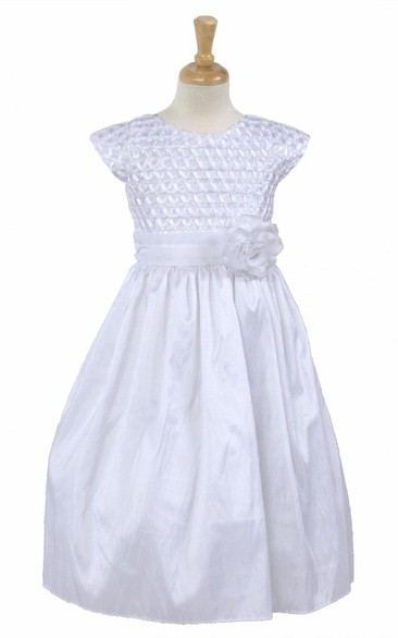 Tea-Length Tiered Taffeta Flower Girl Dress
