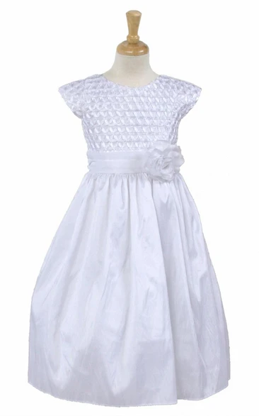 Tea-Length Tiered Taffeta Flower Girl Dress