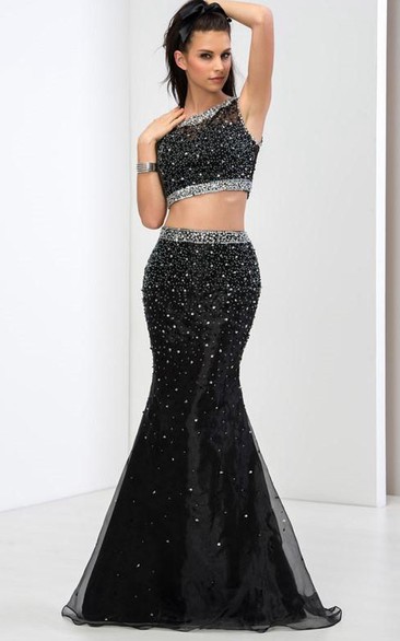 Two-Piece Sequins Sheath Prom Dress