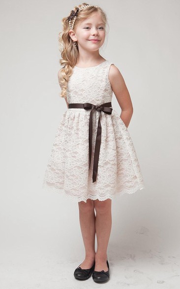 Split Midi Tiered Lace Flower Girl Dress