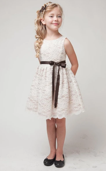 Split Midi Tiered Lace Flower Girl Dress