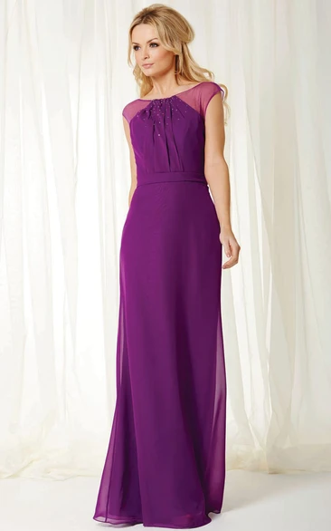 Bateau Neck Beaded Sleeveless Chiffon Bridesmaid Dress With Keyhole