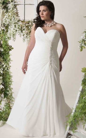 Floor-Length Sweetheart Chiffon Plus Size Wedding Dress With Criss Cross And Corset Back