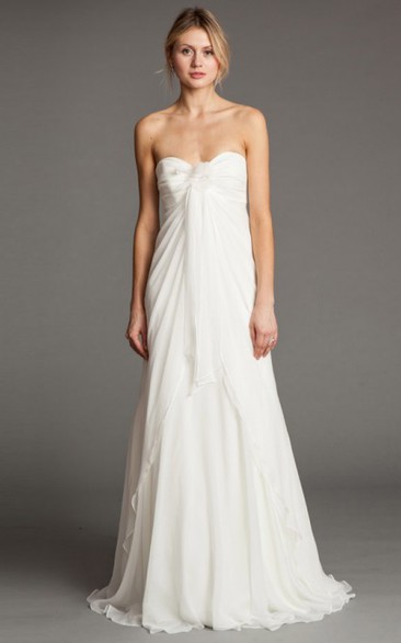 Sheath Empire Long Ruched Sweetheart Sleeveless Chiffon Wedding Dress With Draping