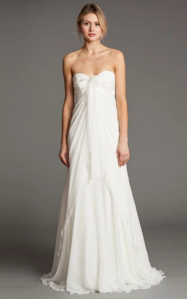 Sheath Empire Long Ruched Sweetheart Sleeveless Chiffon Wedding Dress With Draping