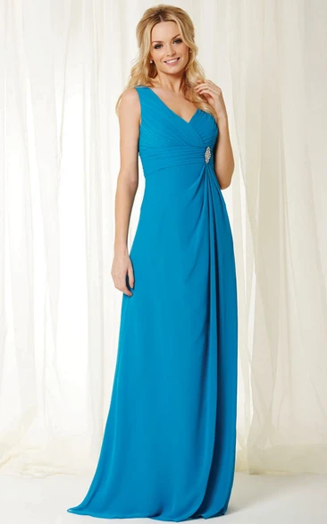 Criss-Cross Sleeveless V-Neck Chiffon Bridesmaid Dress