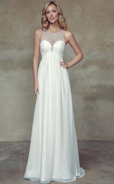 Empire Ruched Sleeveless Scoop Neck Chiffon Beach Wedding Dress