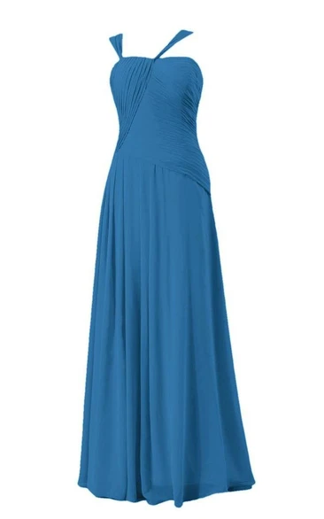 Sleeveless Asymmetrical Ruched Bodice Long Pleated Chiffon Dress