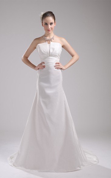 Sleeveless A-Line Court Train and Gown With Ruched Waist