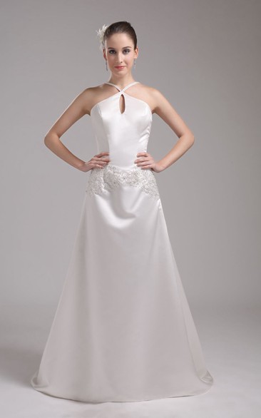 Sleeveless Satin Strapless Dress With Beading and Brush Train