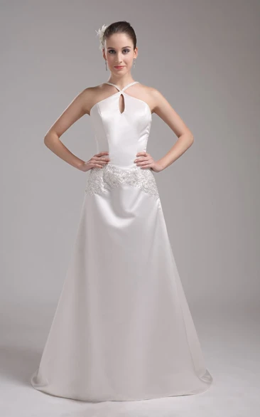 Sleeveless Satin Strapless Dress With Beading and Brush Train